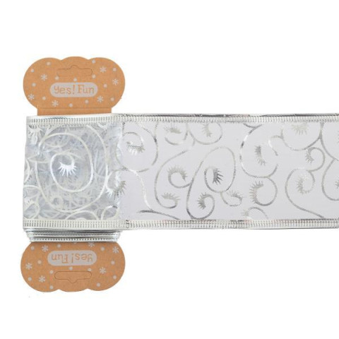 Лента Yes! Fun декоративная 6 см * 2 м, серебряная, с тонким узором, полупрозрачная (750320)