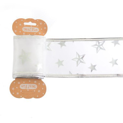 Лента Yes!Fun декоративная 6 см * 2 м, белая с серебряной звездой (750327)