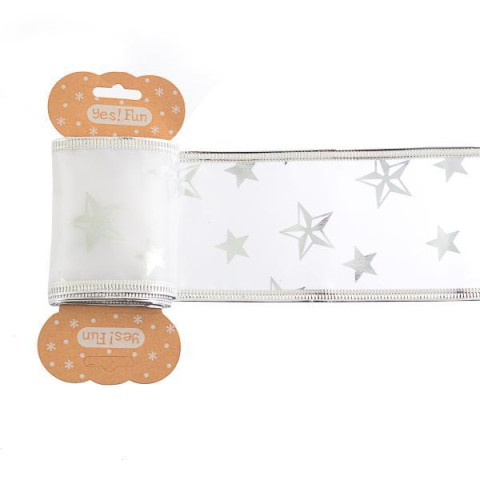 Лента Yes!Fun декоративная 6 см * 2 м, белая с серебряной звездой (750327)