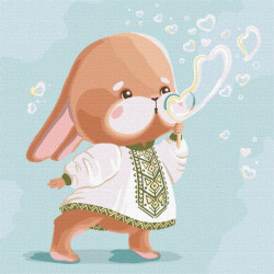 Картина по номерам Животные. Зайка в вышиванке, 30х30см, в термопакете, Идейка (КНО2400-mt)