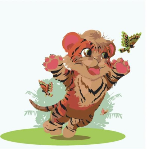 Картина за номерами Тварини.  Тигреня, 30х30см, , з лаком, в термопакеті, Strateg (ES040-mt)