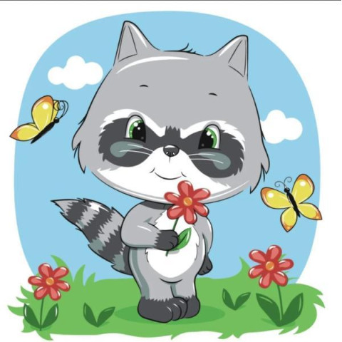 Картина за номерами Тварини.  Маленький єнотик, 30х30см, , з лаком, в термопакеті, Strateg (ES074-mt)