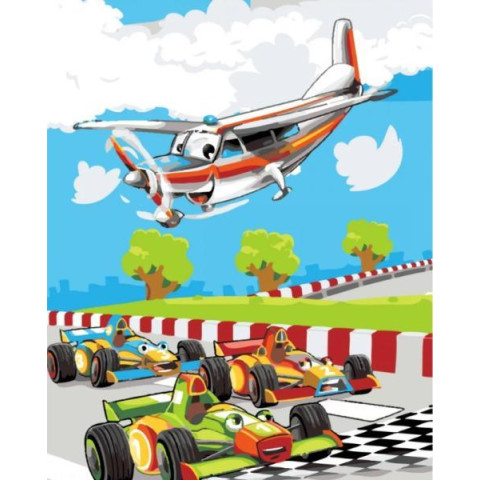 Картина за номерами Транспорт. Веселі перегони, 30х40см, , з лаком, в термопакеті, Strateg (SS-6438-mt)
