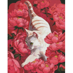 Алмазная мозаика  животные. Котик в пионах, 40х50см, холст на подрамнике, Идейка (AMO7258-mt)