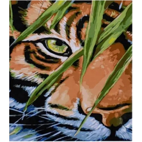 Картина за номерами Тварини. Тигр у листі, , 30х40см, в термопакеті, Strateg (SS-6474-mt)