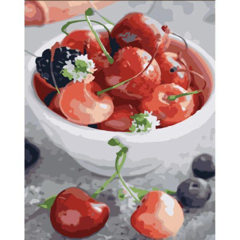 Картина за номерами Натюрморти. Смачна черешня, з лаком, 30х40см, в термопакеті, Strateg (SS-6594-mt)