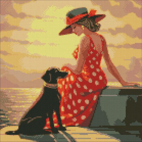 Алмазна мозаїка  Люди, Тварини. Ранкова прогулянка, , 40х40см, полотно на підрамнику, Идейка (AMO7645-mt)