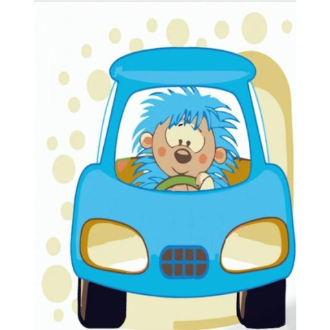 Картина за номерами Тварини. Їжачок на машинці, з лаком та рівнем, 30х30см, в термопакеті, Strateg (ES122-mt)