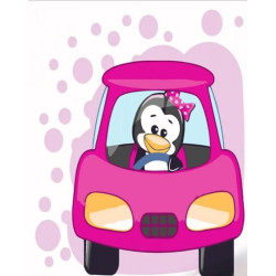 Картина по номерам Животные. Пингвенок в машинке, с лаком и уровнем, 30х30см, в термопакете, Strateg (ES123-mt)