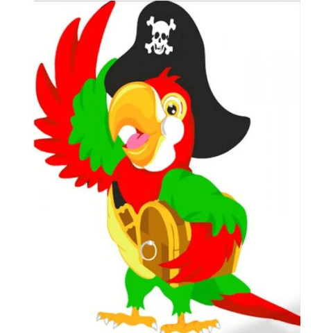 Картина за номерами Тварини. Папуга-пірат, з лаком та рівнем, 30х30см, в термопакеті, Strateg (ES125-mt)