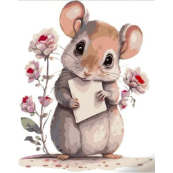 Картина по номерам Животные. Мышонок с письмом, с лаком, 30х40см, в термопакете, Strateg (SS6682-mt)