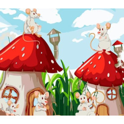 Картина по номерам Животные. Мыши в домах-грибах, с лаком, 30х40см, в термопакете, Strateg (SS6713-mt)