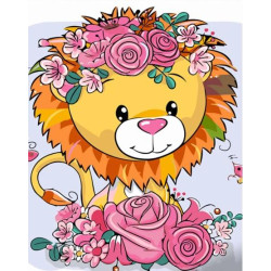 Картина по номерам Животные. Лев в цветочках, с лаком, 30х40см, в термопакете, Strateg (SS6717-mt)