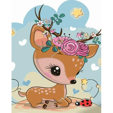 Картина за номерами Тварини. Оленя в квіточках, з лаком, 30х40см, в термопакеті, Strateg (SS6718-mt)