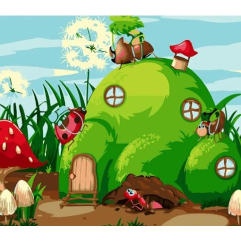 Картина за номерами Пейзаж. Земляна хатинка, з лаком, 30х40см, в термопакеті, Strateg (SS6719-mt)