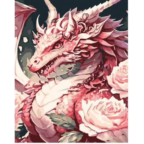 Картина за номерами Тварини. Квітковий дракон, з лаком, 30х40см, в термопакеті, Strateg (SS6743-mt)
