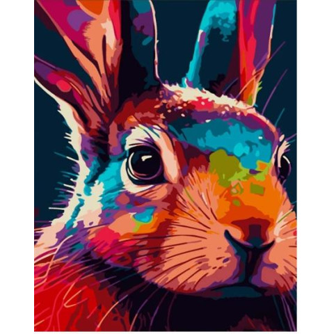 Картина за номерами Тварини. Кольоровий кролик, з лаком, 30х40см, в термопакеті, Strateg (SS6748-mt)