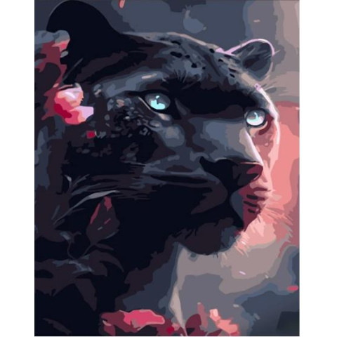 Картина за номерами Тварини. Чорна пантера, з лаком, 30х40см, в термопакеті, Strateg (SS6773-mt)