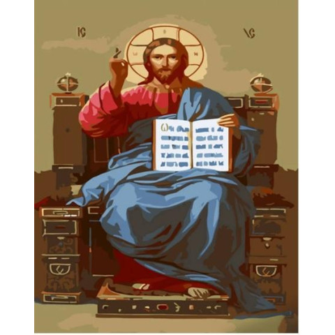 Картина за номерами Релігія. Ісус на престолі, з лаком, 30х40см, в термопакеті, Strateg (SS6776-mt)