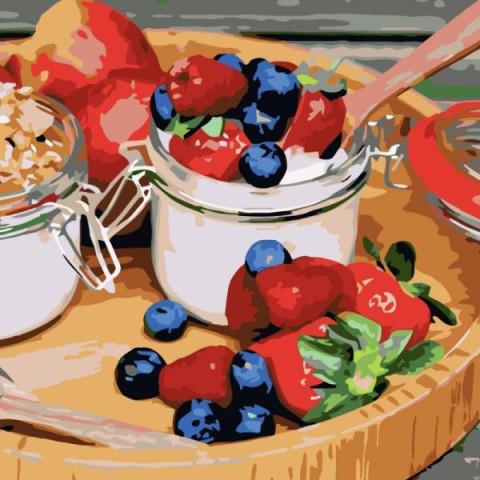 Картина по номерам Натюрморты. Мороженое с клубникой, 40х40см, в термопакете, Strateg (SK042-mt)