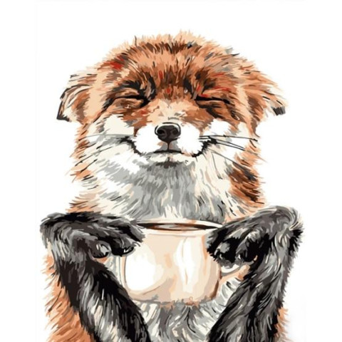 Картина за номерами Тварини. Лисичка та чашечка, з лаком, 30х40см, в термопакеті, Strateg (SS6795-mt)