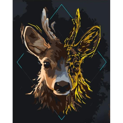 Картина за номерами 0. Молодий олень, з лаком та рівнем, премиум, золото, 30х40см, в термопакеті, Strateg (SS6810-mt)