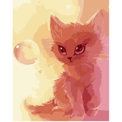 Картина за номерами Тварини. Кошеня з бульбашкою, , 40х50см, в термопакеті, Strateg (DY187-mt)