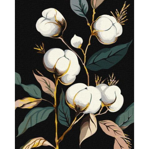 Картина за номерами Квіти. Білосніжна бавовна, з фарбами металiк extra, 40х50см, в термопакеті, Идейка (КНО3246-mt)