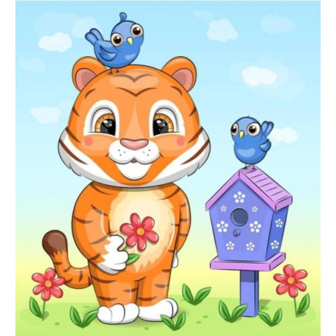 Картина по номерам Животные. Тигрица с птичками, 30х30 см, термопакет, Strateg (ES204-mt)