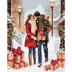 Картина по номерам Зимние и новогодние сюжеты. Обмен подарками, 40х50см, термопакет, Идейка (КНО8349-mt)