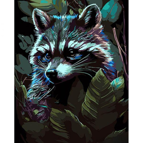Картина за номерами Тварини. Энот серед лісу, чорний фон, 40х50 см, термопакет, Strateg (AH1026-mt)