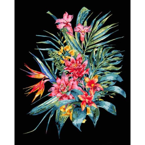 Картина по номерам Цветы. Экзотический букет, черный фон, 40х50см, в термопакете, Strateg (AH1050-mt)