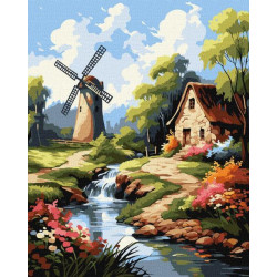 Картина по номерам Пейзаж. Домик возле мельницы, 40х50см, в термопакете, Идейка (КНО6342-mt)