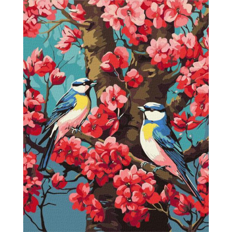 Картина за номерами Птахи. Аромат цвітіння, 40х50см, в термопакеті, Идейка (КНО6559-mt)