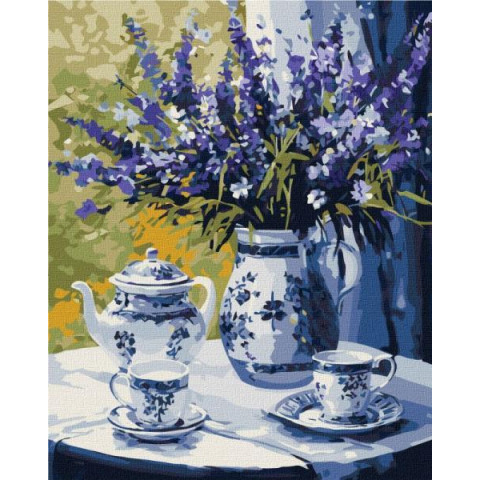 Картина по номерам Натюрморты. Чаепитие с лавандой, 40х50см, в термопакете, Идейка (КНО3272-mt)