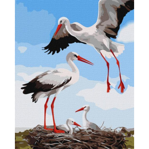 Картина за номерами Птахи. Сім'я лелек, 40х50см, в термопакеті, Идейка (КНО6603-mt)