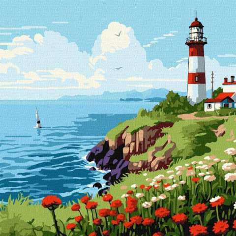 Картина за номерами Пейзаж. Маяк на горизонті, 30х30см, в термопакеті, Идейка (КНО2788-mt)