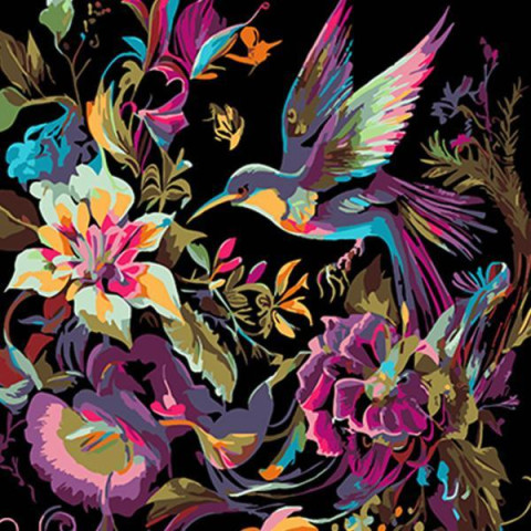 Картина по номерам Цветы.  Танец в воздухе, черный фон, 40х40см, в термопакете, Strateg (AV4040-62-mt)