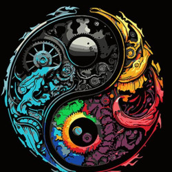 Картина за номерами Абстракція. Барвистий символ Інь Ян, чорний фон, 40х40см, в термопакеті, Strateg (AV4040-76-mt)