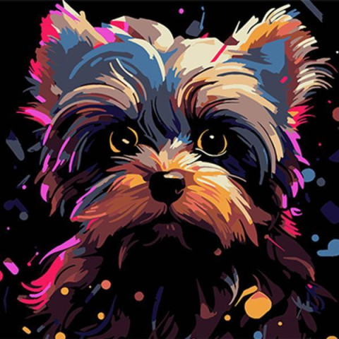 Картина за номерами Тварини. Йорк експресія кольору, чорний фон, 30х30см, в термопакеті, Strateg (SH3030-23-mt)