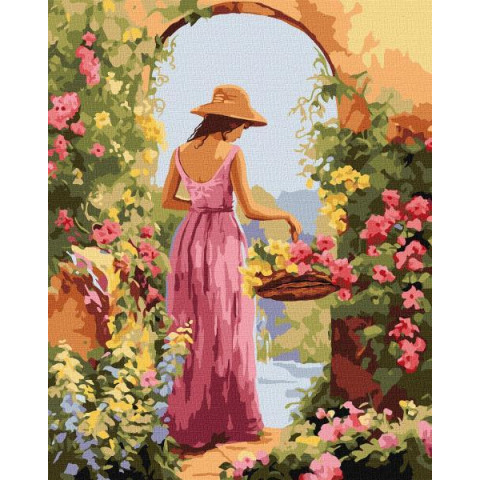 Картина за номерами Люди. Дівчина з квітами, 40х50см, в термопакеті, Идейка (КНО8431-mt)