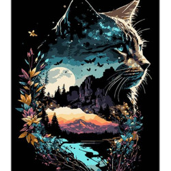 Картина по номерам Животные. Кошачье отражение природы, черный фон, 40х50см, в термопакете, Strateg (AH1129-mt)