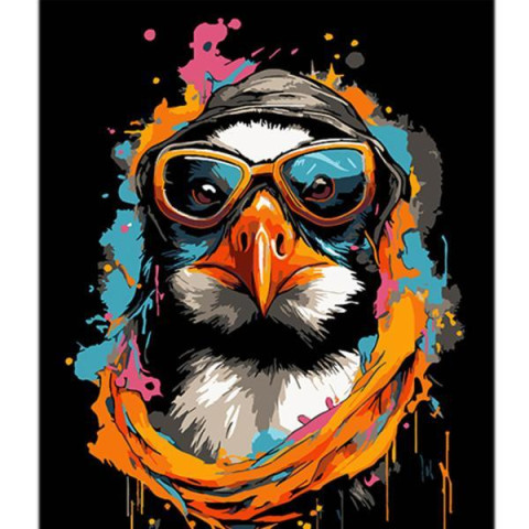 Картина за номерами Тварини. Кольоровий пінгвін, чорний фон, 40х50см, в термопакеті, Strateg (AH1133-mt)