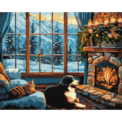 Картина за номерами Зимові та новорічні сюжети. Тепло каміна, 40х50см, в термопакеті, Идейка (КНО6667-mt)