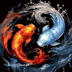 Набір для розпису по номерах Символічний образ риб Strateg на чорному фоні розміром 40х40 см (AV4040-50)