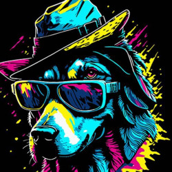 Набір для розпису по номерах Пес у стильній шляпі Strateg на чорному фоні розміром 40х40 см (AV4040-70)