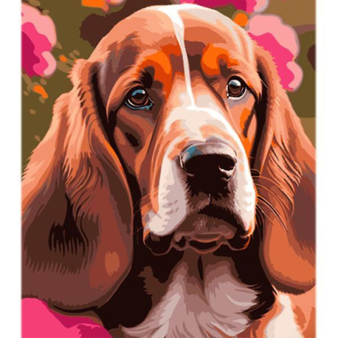 Набір для розпису по номерах Вираз собачого погляду Strateg на кольоровому фоні розміром 40х50 см (MZ018)