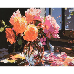 Набір для розпису по номерах Квітковий букет у вазі Strateg розміром 40х50 см (VA-4613)