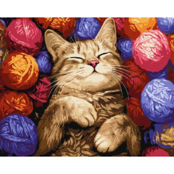 Набір для розпису по номерах "Кіт у клубочках" 40х50см
