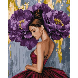 Набір для розпису по номерах "Балерина з пурпурними півоніями з фарбами металік" 40x50см